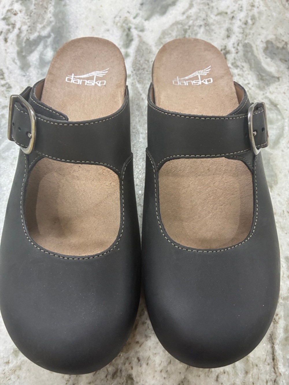 Dansko Black Leather Mary Jane Clog with Buckle